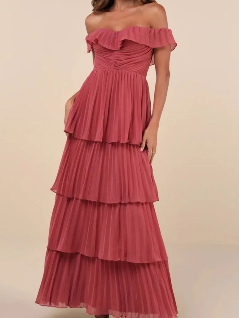 Lulu's Rose-Pink One-Shoulder Tiered Maxi Dress